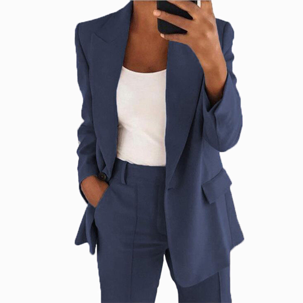 Women's Two-Piece Business Suit with Oversized Blazer and High-Waisted Pleated Trousers Fashion Glam