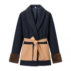 Women's Tailored Wrap Coat with Shawl Collar, Contrasting Patch Pockets and Faux Fur Cuffs Fashion Glam