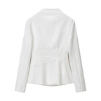 Women's tailored short blazer with standing collar and floral tone-on-tone embroidery Fashion Glam