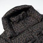 Women's Short Quilted Oversized Down-Effect Jacket with High Funnel Neck and Leopard Print Fashion Glam