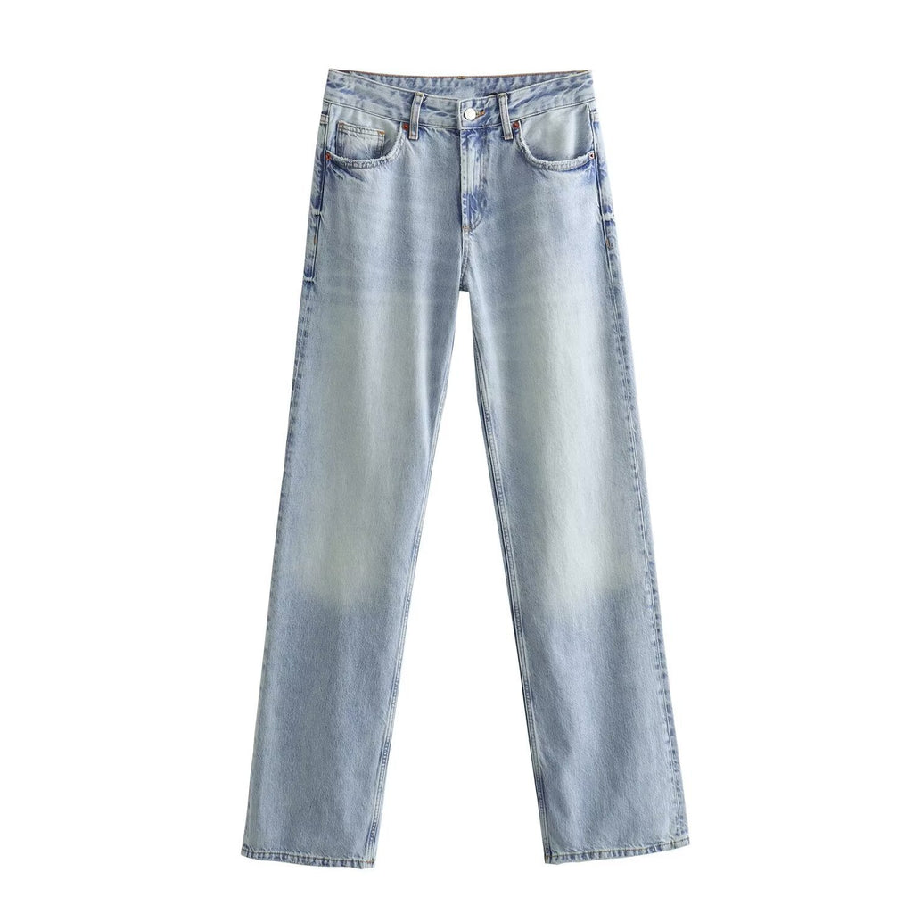 Women's high-waist jeans with straight leg, five-pocket cut and vintage wash Fashion Glam
