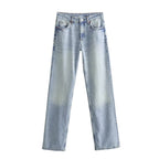 Women's high-waist jeans with straight leg, five-pocket cut and vintage wash Fashion Glam