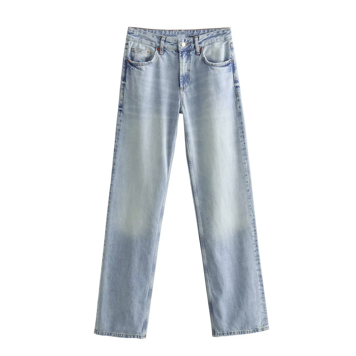 Women's high-waist jeans with straight leg, five-pocket cut and vintage wash Fashion Glam