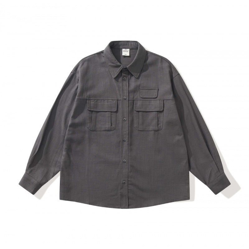 Unisex Boxy Overshirt Jacket in Utility Style with Patch Flap Pockets and Shirt Collar Fashion Glam