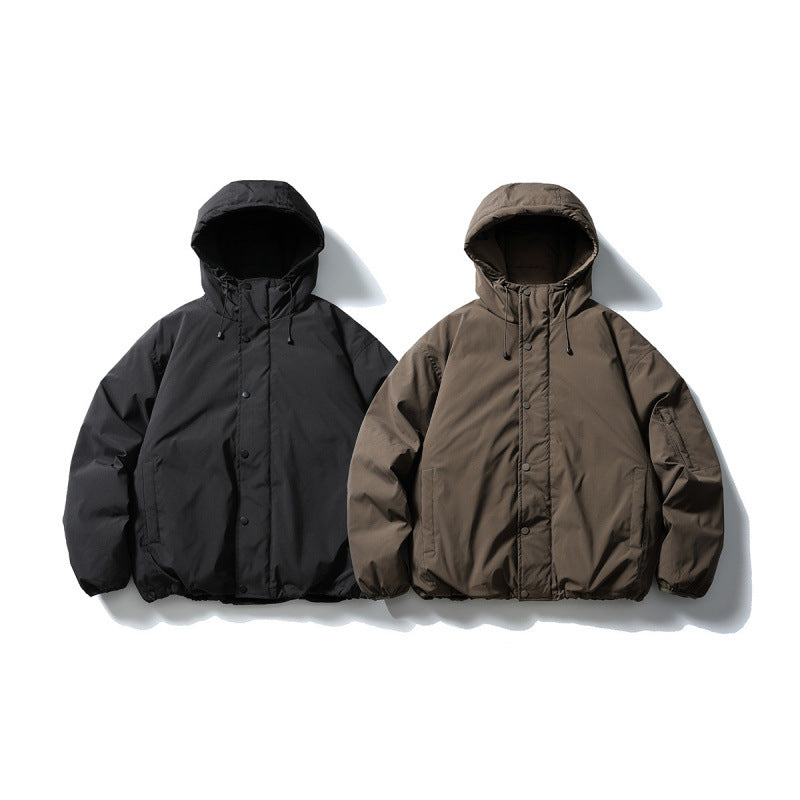Unisex Boxy Padded Hoodie with Drawstring, Concealed Snap Placket and Utility Arm Pocket Fashion Glam