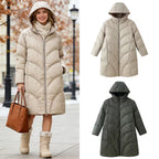 Women's longer padded quilted coat with hood and double zipper Fashion Glam