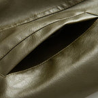 Women's Oversize Faux Leather Blouson with Elastic Hem, Slanted Zipper Chest Pocket and Zipper Sleeves Fashion Glam