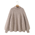 Women Oversize Mohair-Optic Knit Sweater with Stand-Up Collar and Balloon Sleeves Fashion Glam