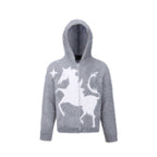 Unisex Fluffy Hoodie with Unicorn Motif and Continuous Zipper Fashion Glam