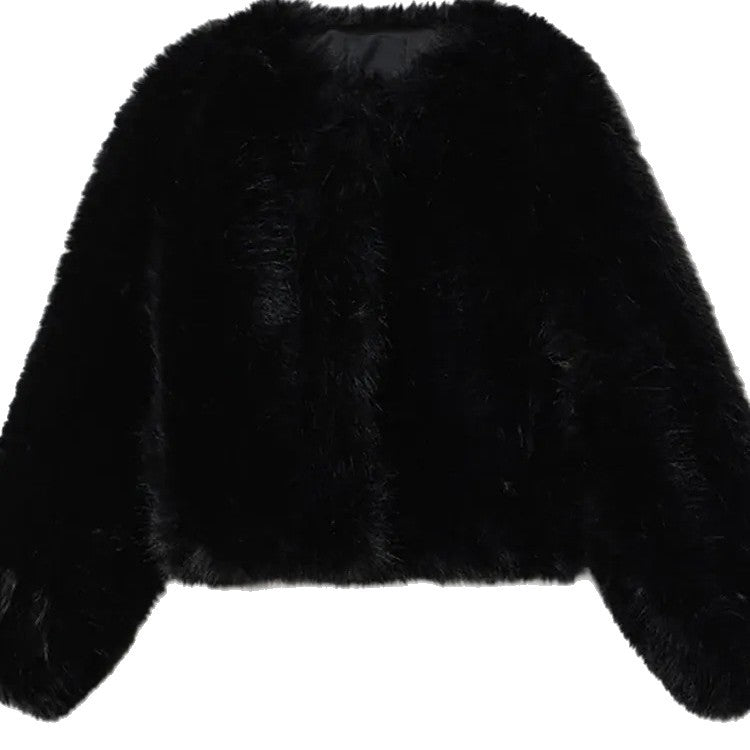 Women's Short Boxy Blouson made of dense high-pile faux fur with boxy silhouette Fashion Glam