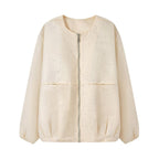 Women's Shiny Bomber Jacket with Decorative Stone Trim and Elastic Hem Fashion Glam