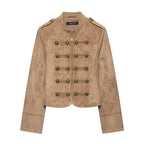 Women's short jacket in military style with stand-up collar and decorative button detail Fashion Glam