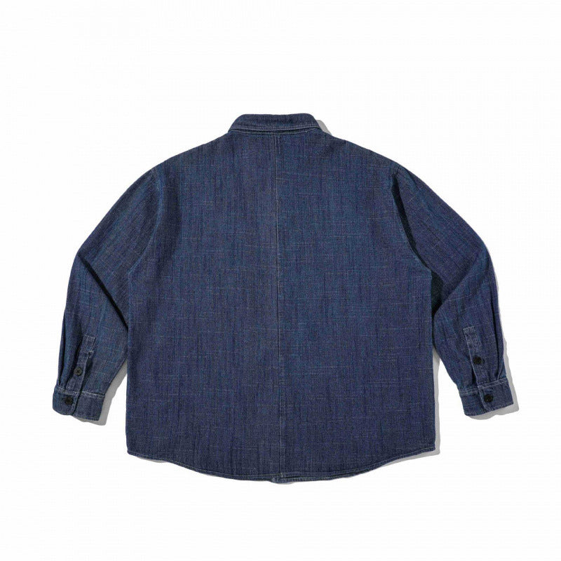 Unisex Boxy Denim Overshirt in Worker Look with Patch Pockets and Rounded Hem Fashion Glam