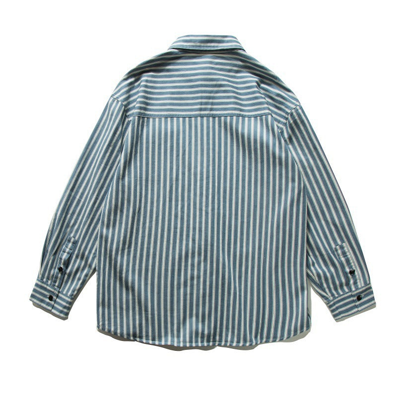 Unisex Oversized Shirt Jacket with Vertical Stripes, Boxy Cut and Chest Pocket Fashion Glam