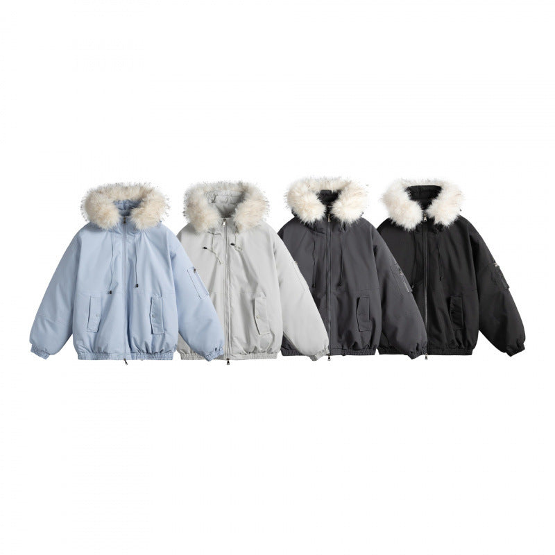 Women's Padded Bomber Jacket with Faux Fur Hood, Boxy Cut and Utility Pockets Fashion Glam