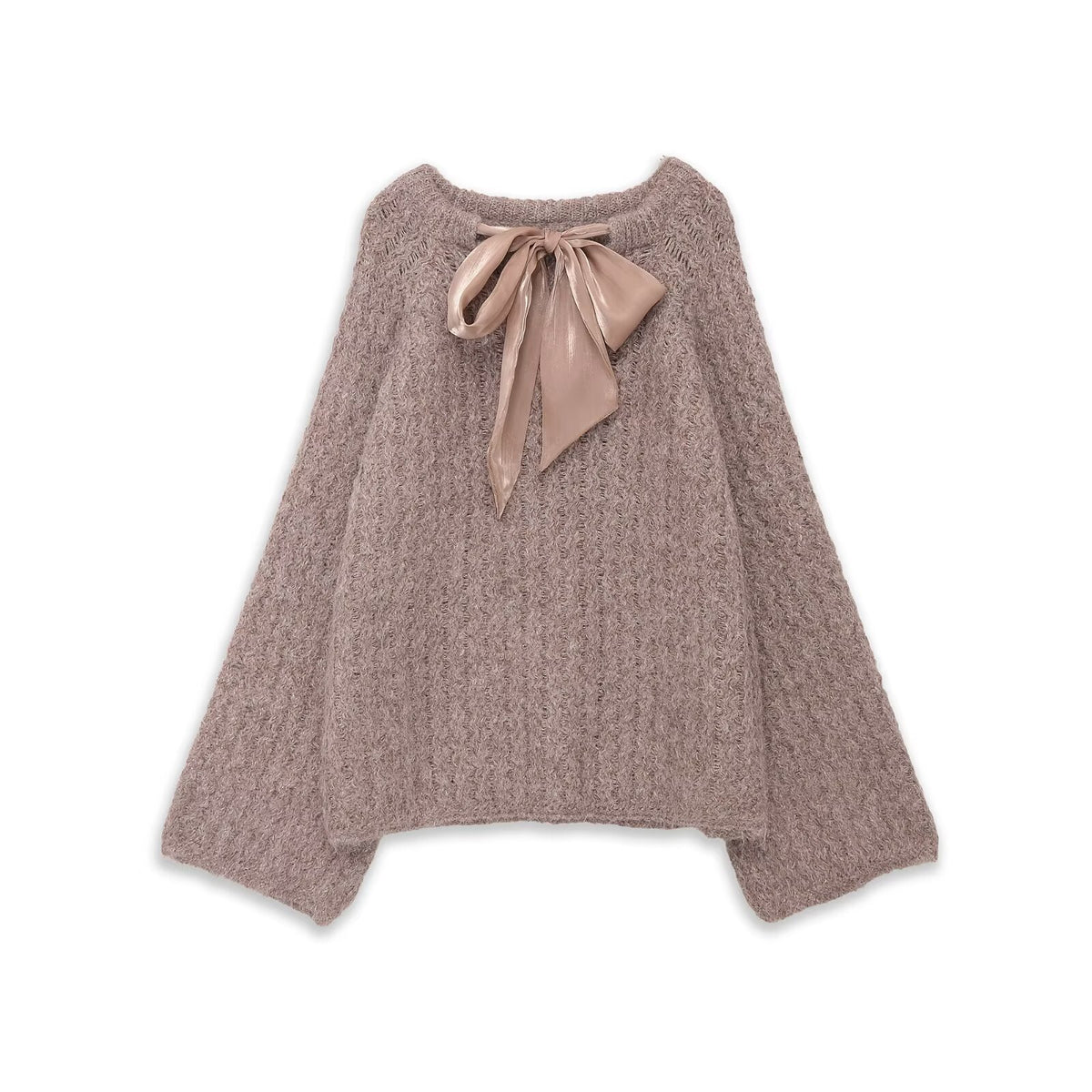 Women Oversize Mohair-Optics Knit Sweater with Back Bow Fashion Glam