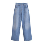 Women's High-Waist Jeans Pants with Wide Leg, Straight Hem and Subtle Used Look Fashion Glam