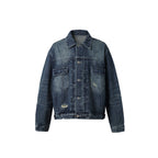 Men's Oversize Vintage Denim Jacket with Used Effect and Chest Pockets Fashion Glam