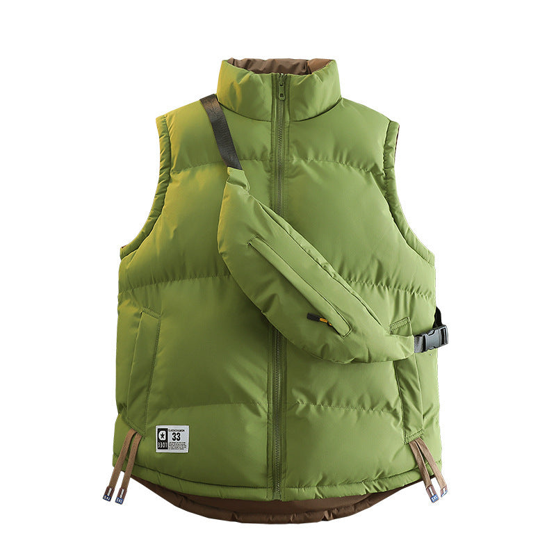 Ladies Modern Quilted Outdoor Vest with Integrated Belt Pocket System and High Stand Collar Fashion Glam