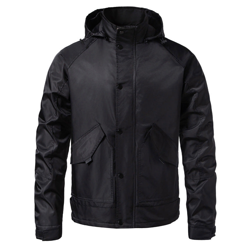 Men's Water-Repellent Hooded Jacket in Utility Style with Snap Button Placket and Flap Pockets Fashion Glam