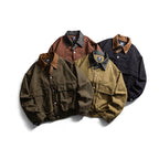 Men's Boxy Worker Canvas Jacket with Cord Collar, Snap Placket and Placed Flap Pockets Fashion Glam