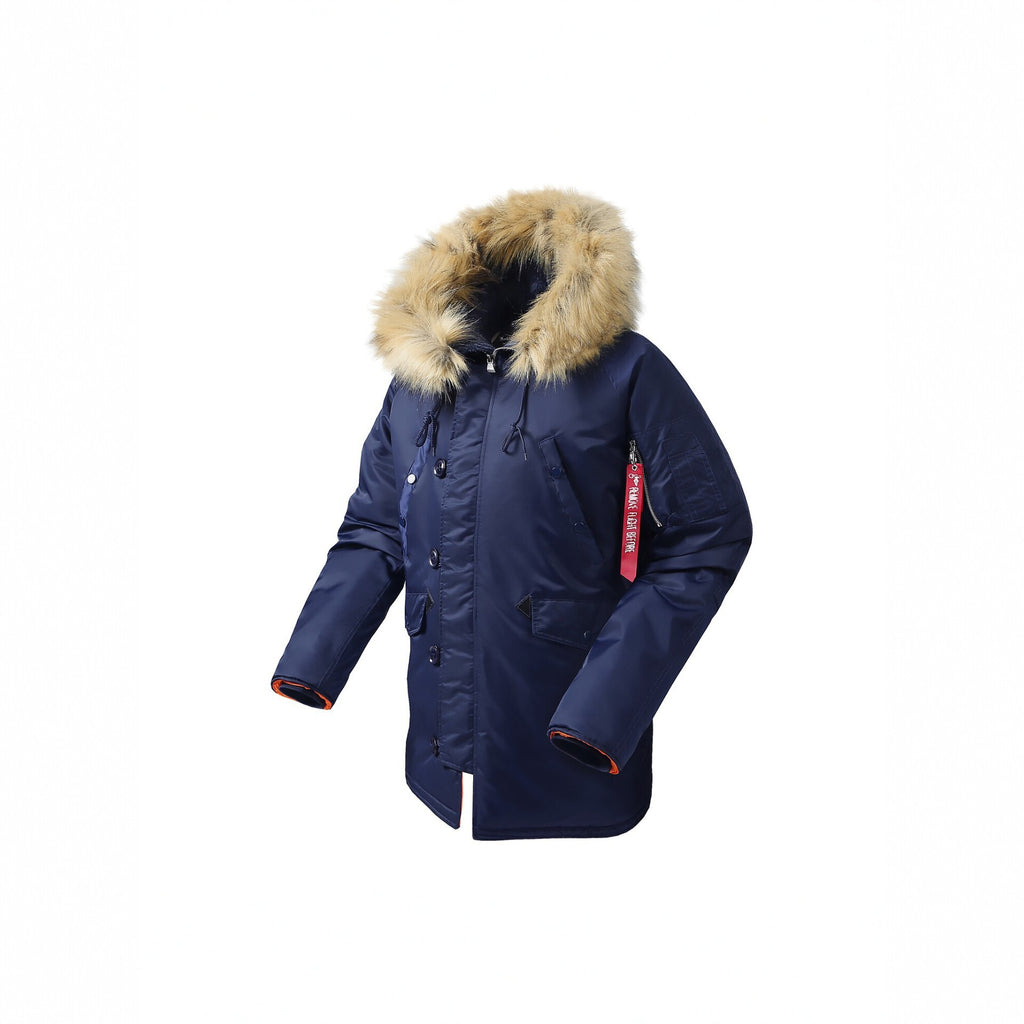 Men's longer insulated parka with faux fur hood and thermal padding Fashion Glam
