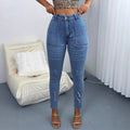 Women's waist-hugging super stretch skinny jeans with patch front piped pockets Fashion Glam