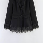 Women tailored blazer with lace trim and flared hem Fashion Glam