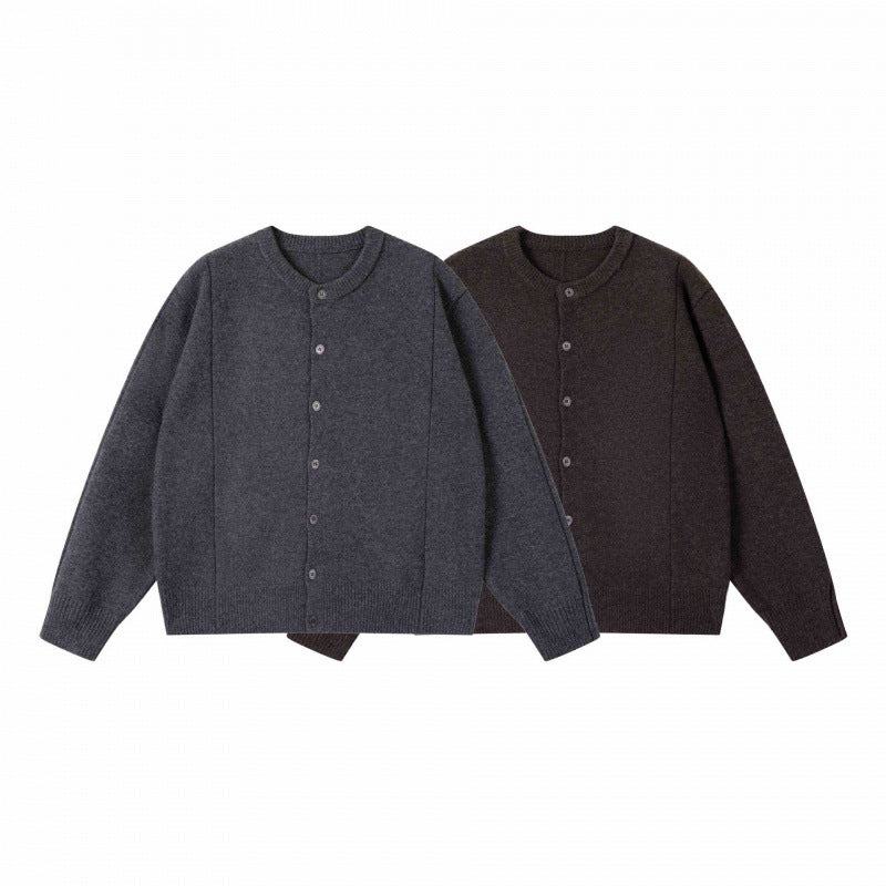 Unisex Boxiger Fine Knit Cardigan with Round Neck and Continuous Button Placket Fashion Glam