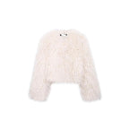 Women's Short-Cropped Bolero Jacket made of Long-Fiber Synthetic Fur with Shaggy Texture Fashion Glam
