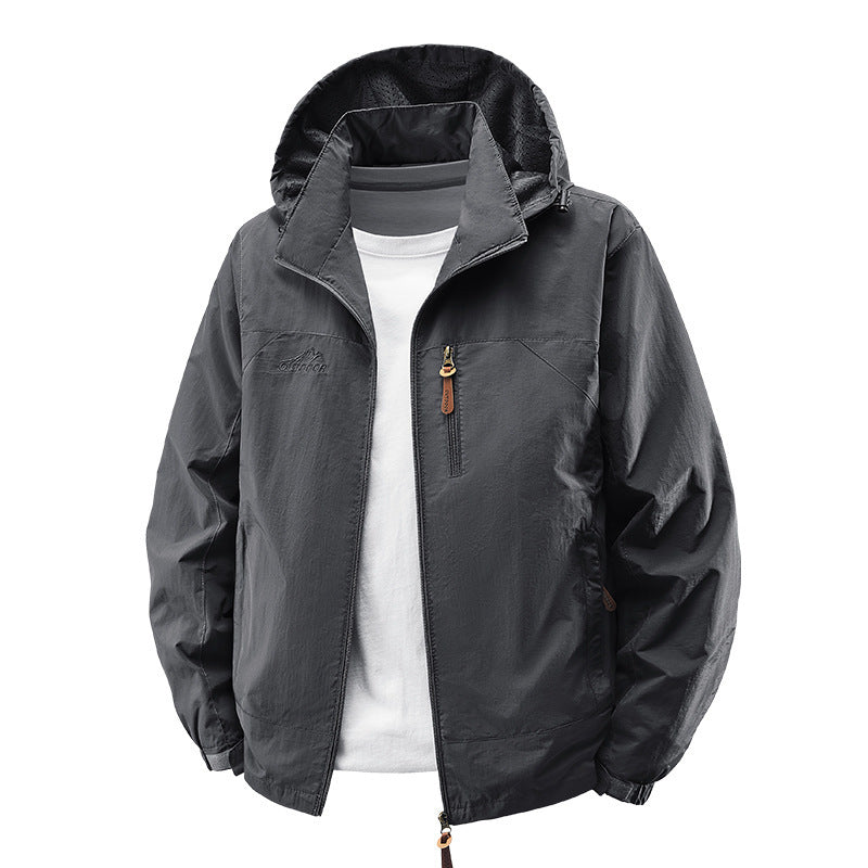 Men's Water-Repellent Ultra-Light Windbreaker with Hood, Zipper, and Chest Pocket Fashion Glam