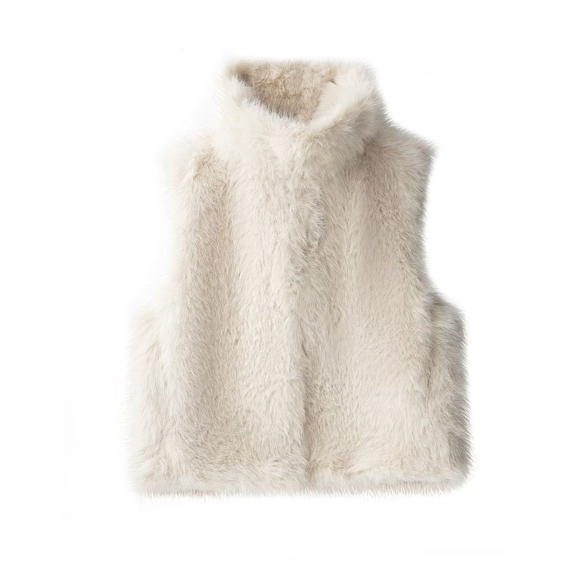 Women's Sleeveless Teddy Plush Vest with High Stand-Up Collar and Dense Long Pile Fashion Glam