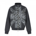 Unisex Short Cut Boxy Jacket with Zipper, High Stand Collar and Leopard Union Jack Print Fashion Glam
