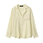 Women's Loose Satin Shirt with Notched Collar and Embroidered Chest Pocket Fashion Glam