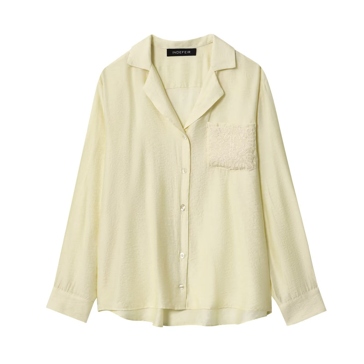 Women's Loose Satin Shirt with Notched Collar and Embroidered Chest Pocket Fashion Glam