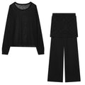 Women's Lightweight Fine Knit Loungewear Set with Round Neck and Wide Palazzo Pants Fashion Glam