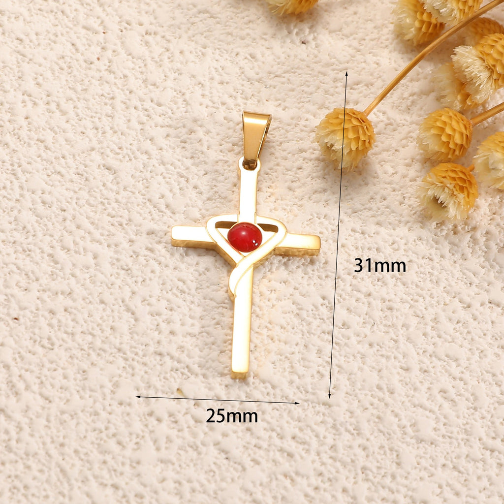 Ladies cross pendant with heart-shaped design and sparkling accents Fashion Glam