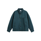 Men's Loose Canvas Overshirt with Stand-Up Collar, Patch Pockets and Distinctive Stitching Details Fashion Glam