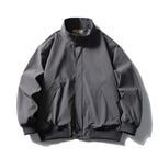Men's Boxy Bomber Jacket with Stand-Up Collar, Concealed Snap Button Placket, and Elastic Ribbed Cuffs Fashion Glam