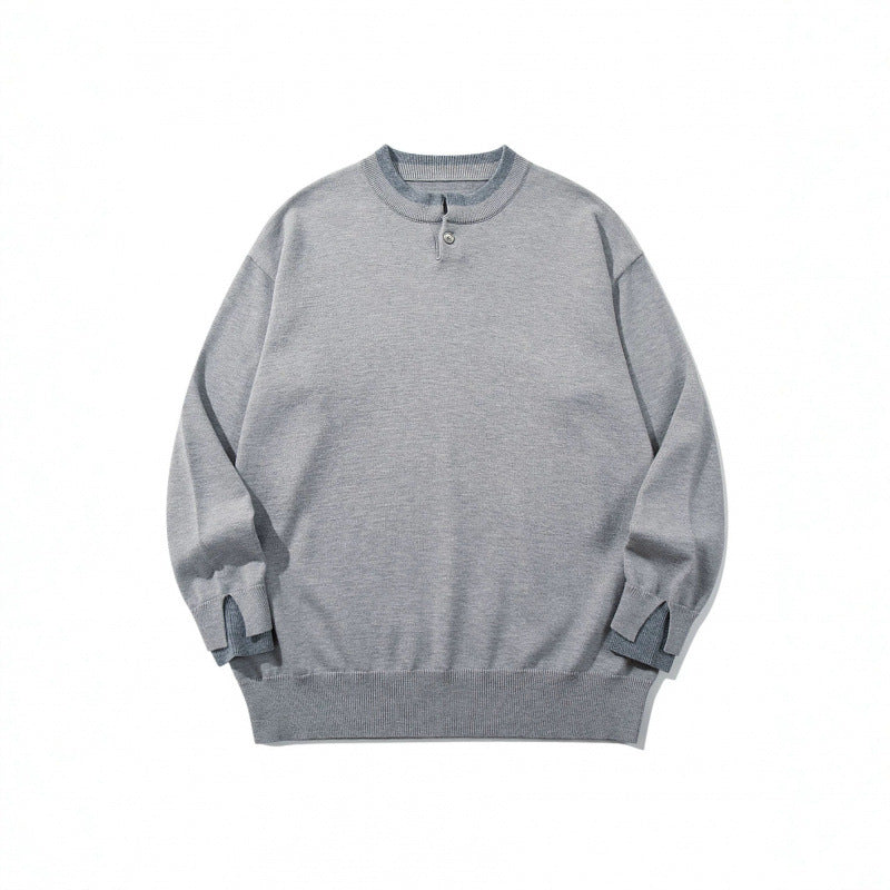 Unisex Oversize Fine Knit Sweater with Henley Button Placket and Slit Cuffs Fashion Glam