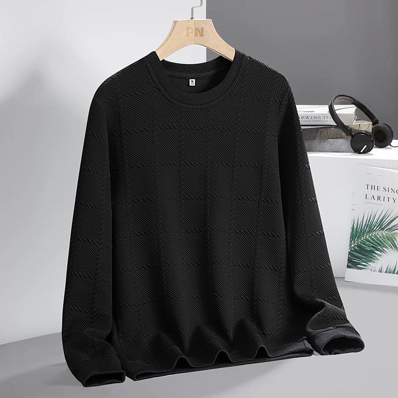Men's finely structured round neck knitted pullover with check pattern and casual cut Fashion Glam