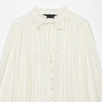 Women's Pleated Chiffon Blouse with Ruffled Collar and Tie Band Fashion Glam