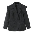 Women Double-breasted Oversized Blazer with Pinstripes and Distinctive Shoulder Pads Fashion Glam