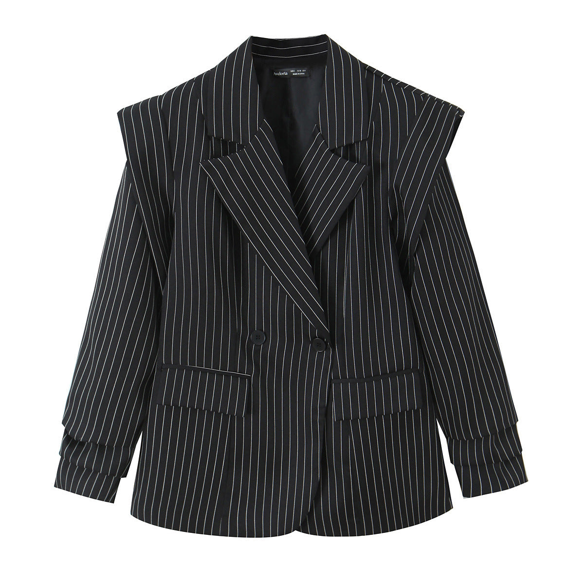 Women Double-breasted Oversized Blazer with Pinstripes and Distinctive Shoulder Pads Fashion Glam