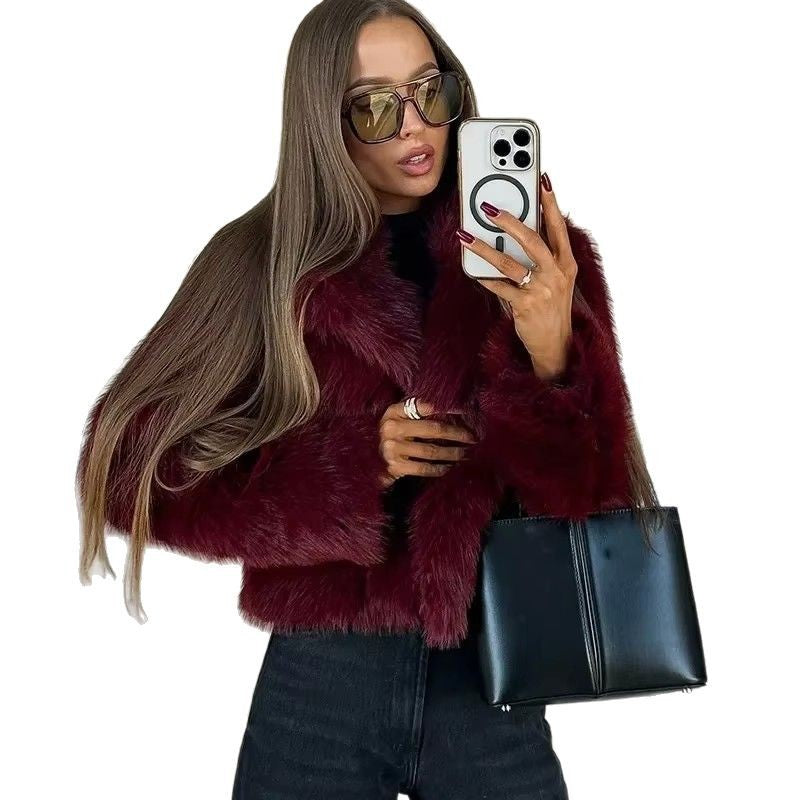 Women's Short Teddy Faux Fur Cropped Blouson with Internal Button Placket and Soft Sleeve Cuffs Fashion Glam
