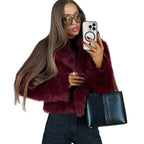 Women's Short Teddy Faux Fur Cropped Blouson with Internal Button Placket and Soft Sleeve Cuffs Fashion Glam