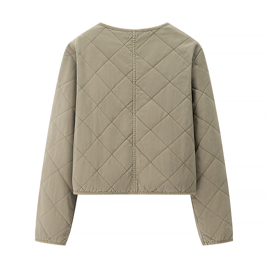 Women’s short quilted jacket with diamond quilting, full zip and integrated pockets Fashion Glam