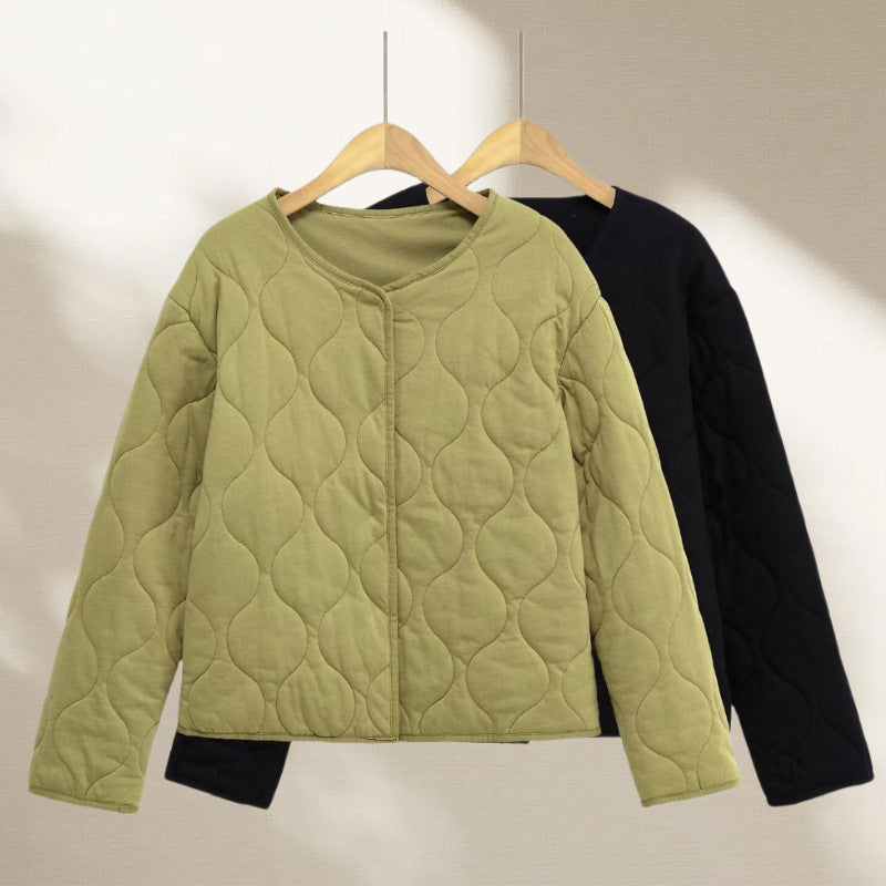 Women's quilted jacket with round quilting, button placket and V-neck Fashion Glam