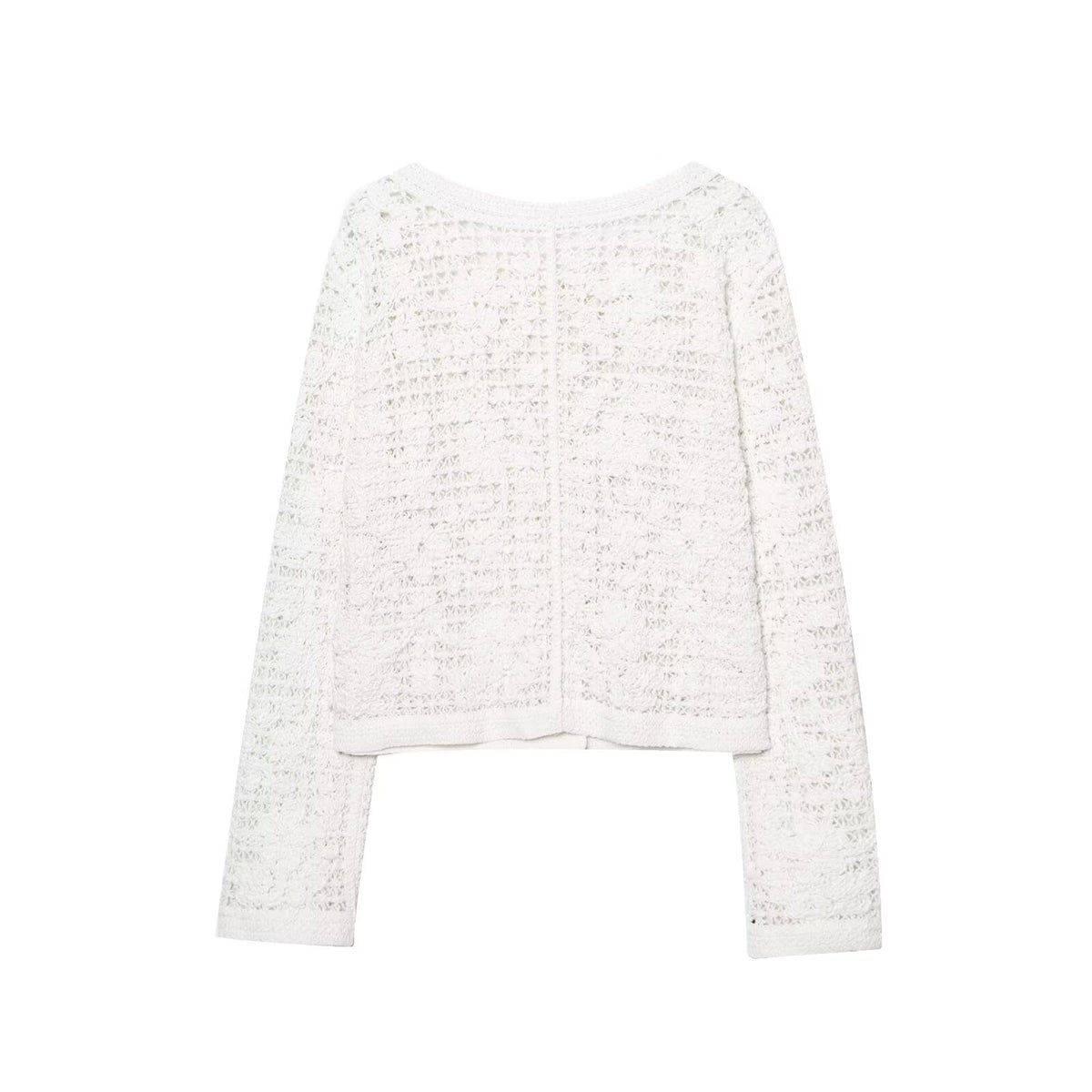 Women's Crocheted Short Jacket in Boucle Look with Decorative Buttons and Patch Pockets Fashion Glam