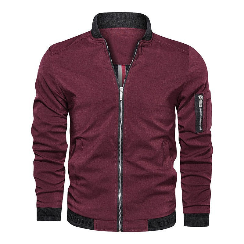 Men's Lightweight Bomber Jacket with Arm Pocket, Zipper and Ribbed Hem Fashion Glam